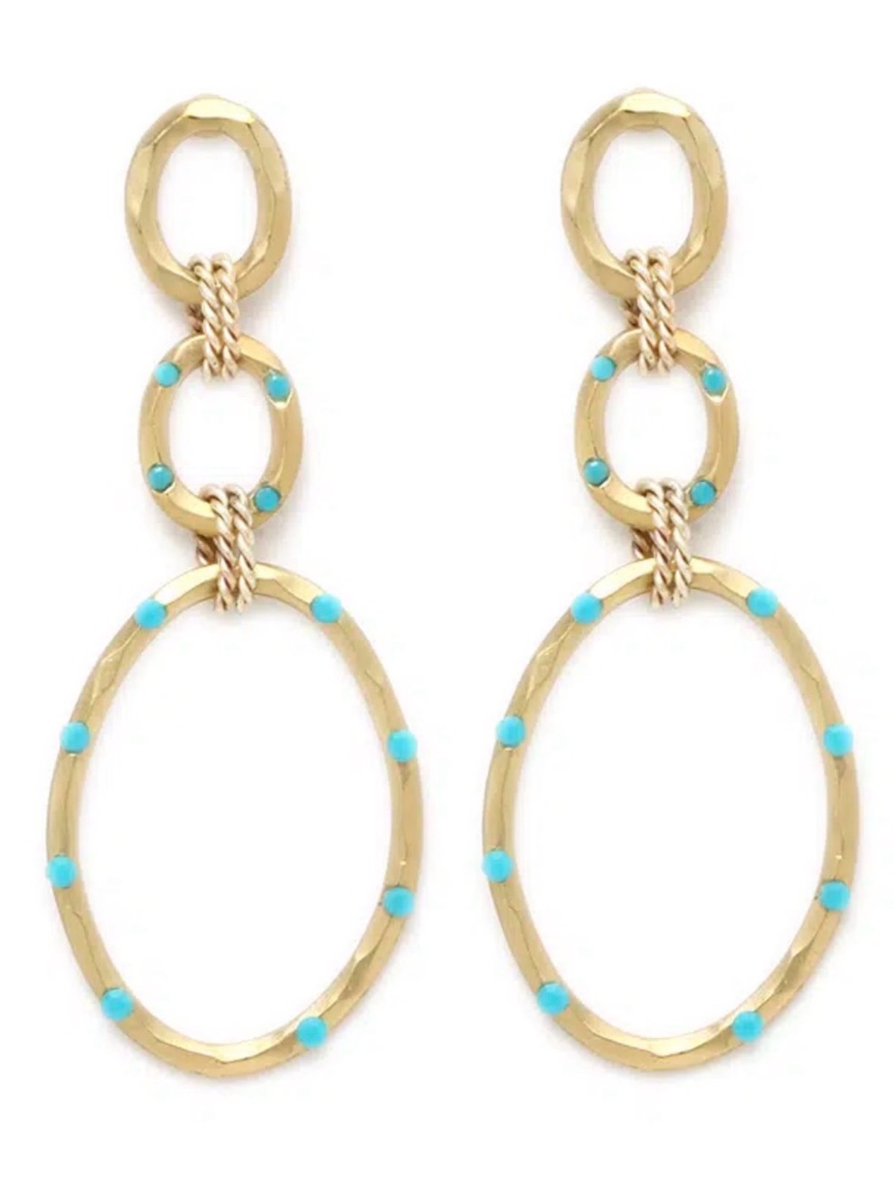 Gold and Turquoise Drop Hoop Earrings - Women's Fashion Jewelry
